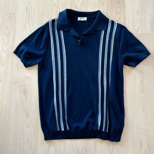 Vintage Jacquard Knit Polo by Barque, navy blue, medium
